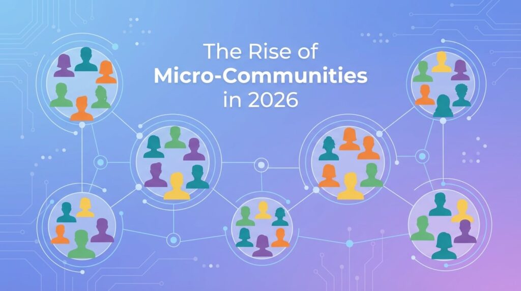 Visual guide showing micro-community marketing strategies with connected community groups and engagement metrics for 2026
