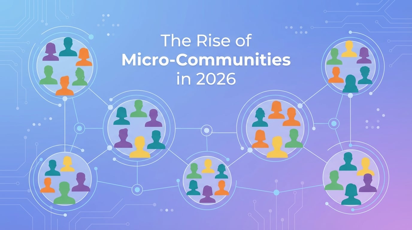 Visual guide showing micro-community marketing strategies with connected community groups and engagement metrics for 2026