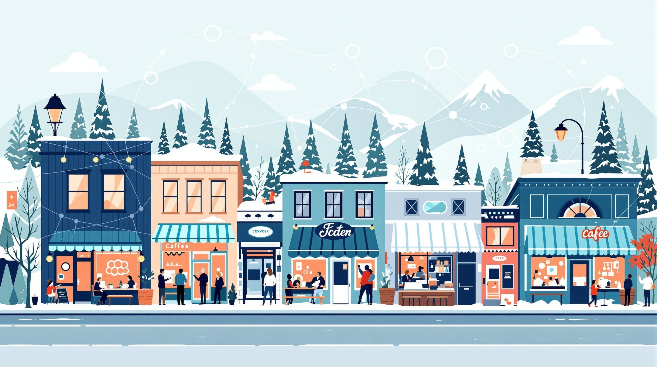 Hyper-local community marketing strategy illustration showing connected local businesses and community engagement in 2026