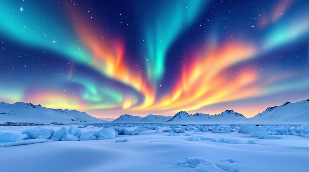 Arctic digital marketing strategy showing traffic generation tactics for northern businesses with aurora borealis and analytics overlay